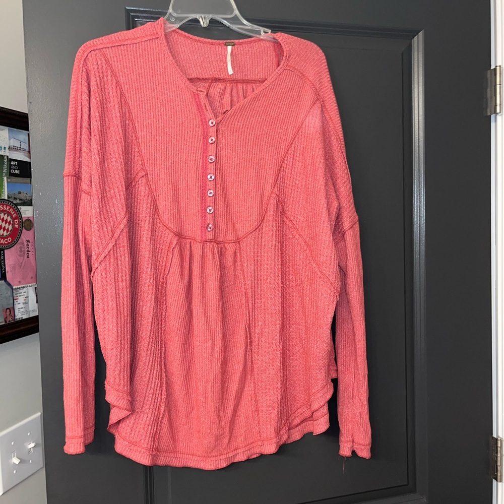oversized free people red waffle tunic top